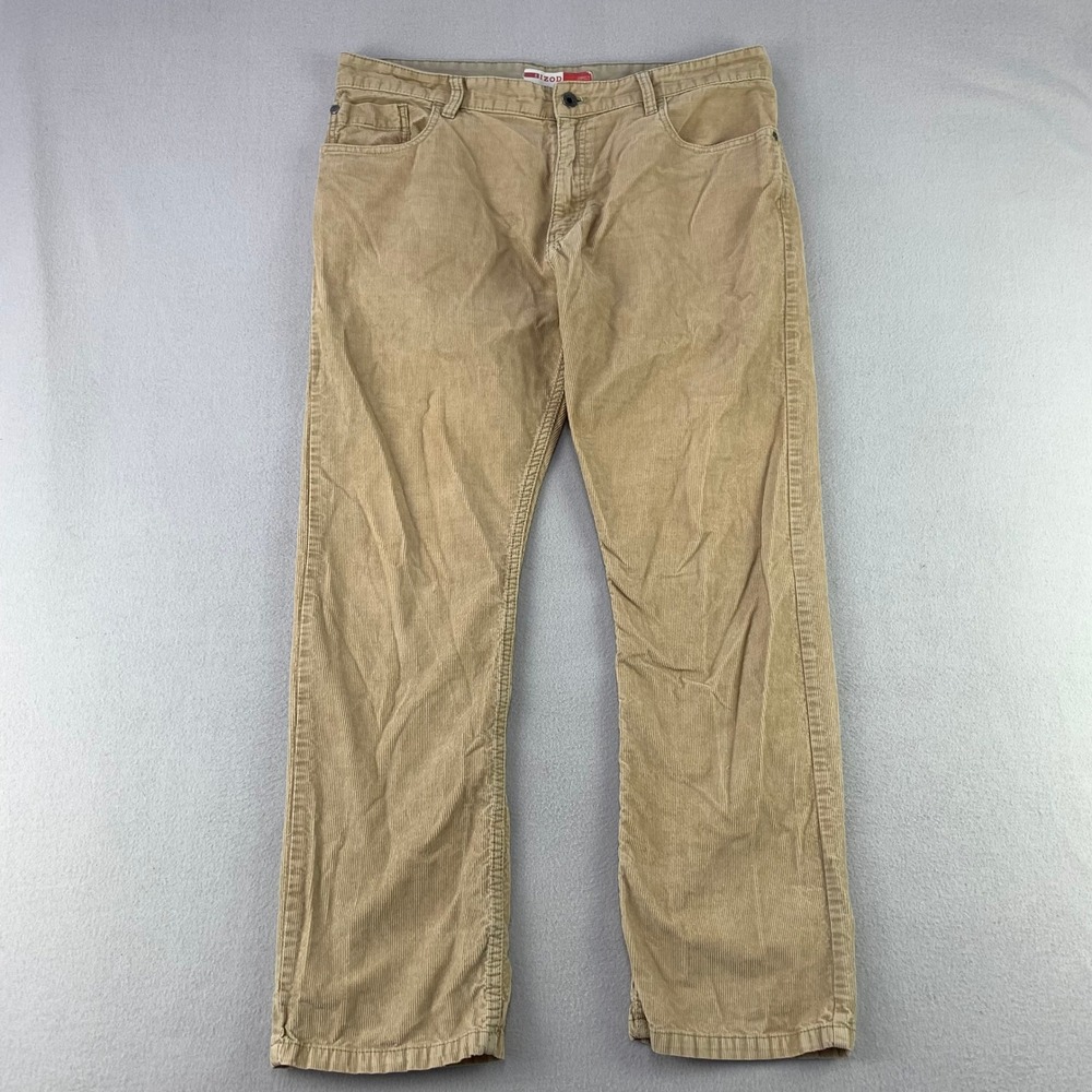 IZOD Corduroy Pants Mens 34x30 Tan Classic 5-Pocket Straight Leg Chinos Cotton